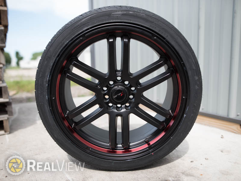 RealView of Drifz FX 207 Carbon Black W/ Red Stripes - 18x8 +35 
