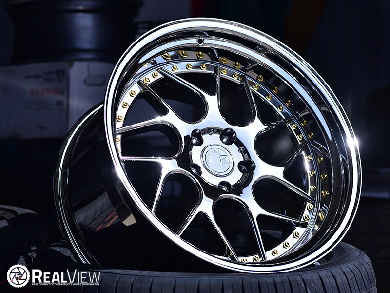 RealView of Aodhan Ds01 Vacuum Chrome W/ Gold Rivets - 19x10.5 +15 