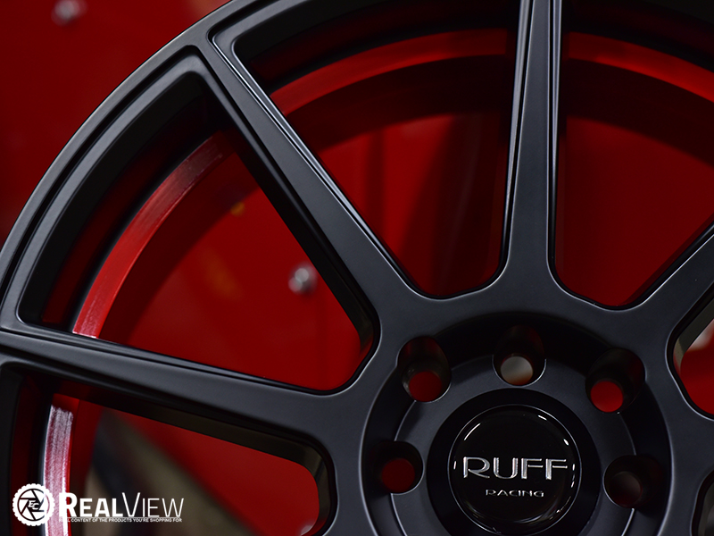 RealView of Ruff Racing R366 Black W Red Lip - 17x7.5 +38