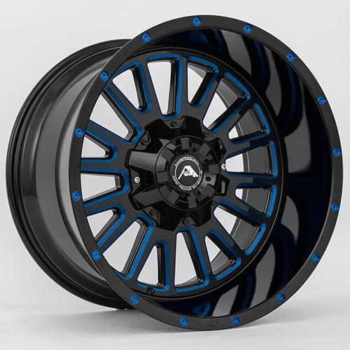 American Offroad A105 Gloss Black W Blue Milled Spokes