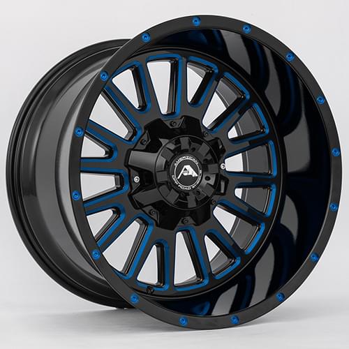 American Offroad A105 Gloss Black W/ Blue Milled Spokes - Part Number A10520A2xxx-44BMI-620Blue American Offroad A105 Gloss Black W/ Blue Milled Spokes Photo
