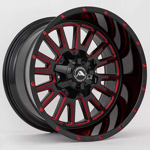 American Offroad A105 Gloss Black W Red Milled Spokes