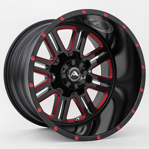 American Offroad A106 Gloss Black W Red Milled Spokes
