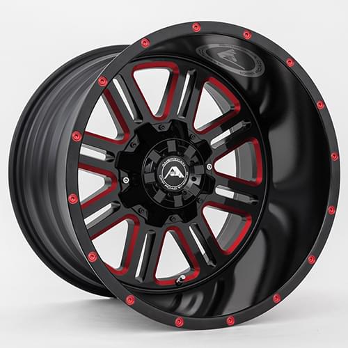 American Offroad A106 Gloss Black W/ Red Milled Spokes - Part Number A10620A2xxx-44BMI-639Red American Offroad A106 Gloss Black W/ Red Milled Spokes Photo