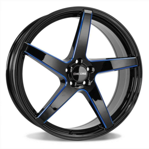 Encore Alloys Enc148 Gloss Black w/ Blue Milling - Part Number WENC148-400 Encore Alloys Enc148 Gloss Black w/ Blue Milling Photo