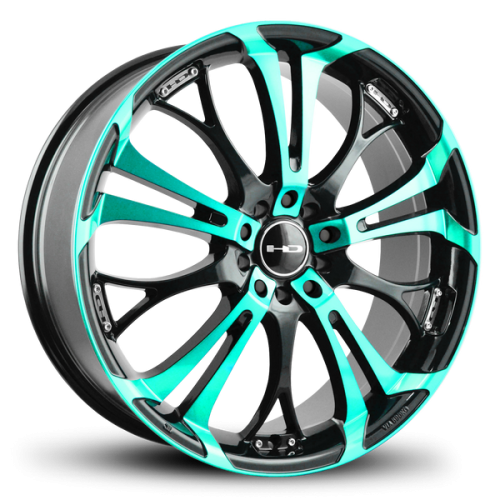 HD Wheels Spinout Gloss Teal & Black w/ Machined Face - Part Number SO22855445BK-TE HD Wheels Spinout Gloss Teal & Black w/ Machined Face Photo