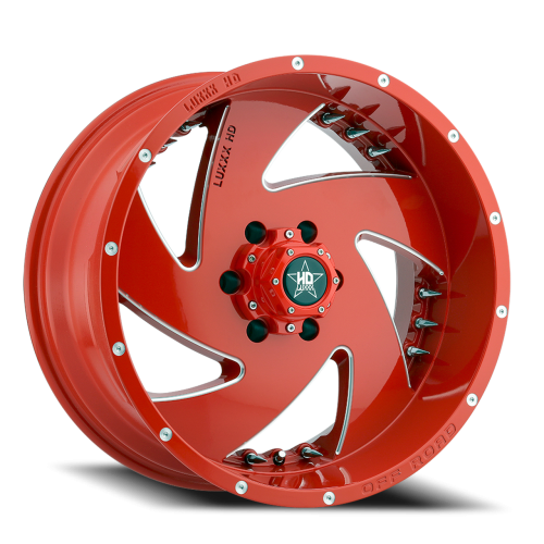 Luxxx Hd Lhd6 Red Milled w/ Chrome Spike Rivets - Part Number LHD624126139-49G-K1-11 Luxxx Hd Lhd6 Red Milled w/ Chrome Spike Rivets Photo