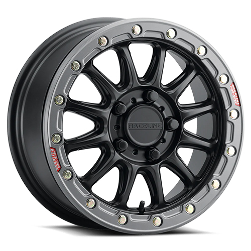 Raceline A14BG Alpha Satin Black W/ Gunmetal Beadlock Ring - Part Number A14BG-57012+53 Raceline A14BG Alpha Satin Black W/ Gunmetal Beadlock Ring Photo