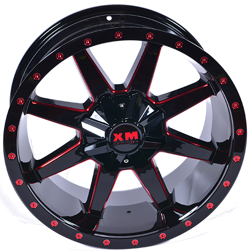 Xtreme Mudder XM304 Gloss Black Red Milled Wheels 6x135 20x9 +0