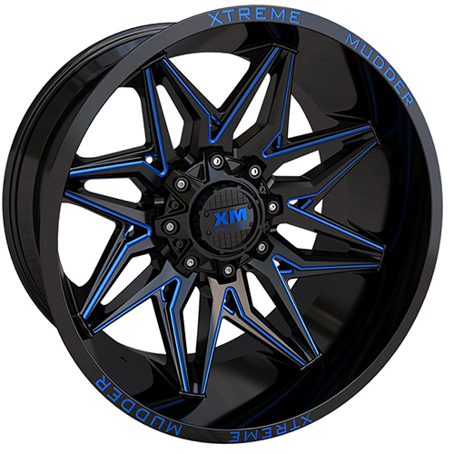 Xtreme Mudder XM342 Gloss Black Blue Milled Wheels 5x115 22x12 44